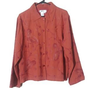 Coldwater Creek Womens Pastel Orange Linen Jacket Size Large Button Up Outerwear